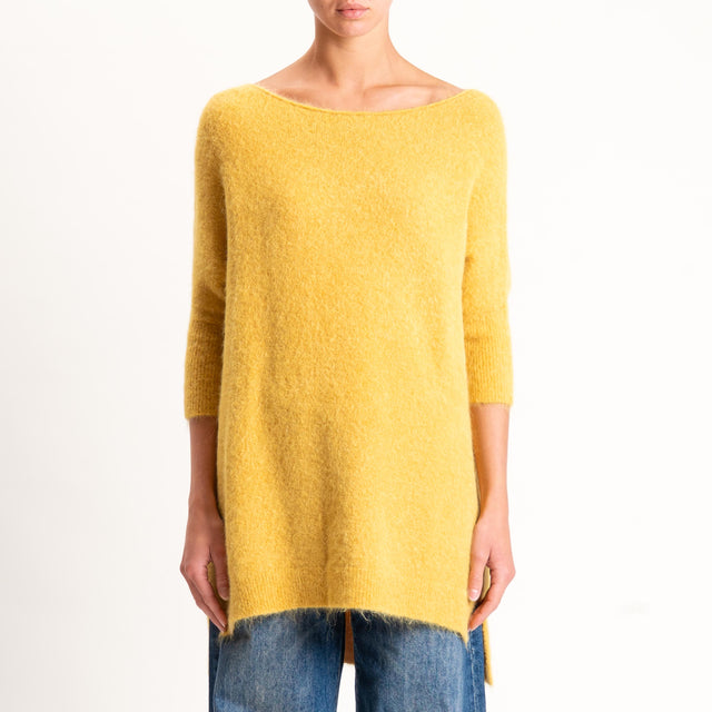 Kontatto-Maglia oversize misto alpaca spacchi late - mostarda