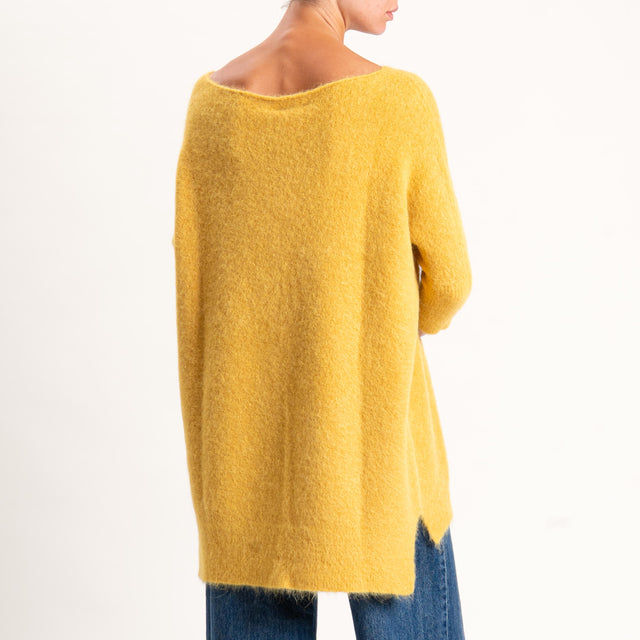 Kontatto-Maglia oversize misto alpaca spacchi late - mostarda