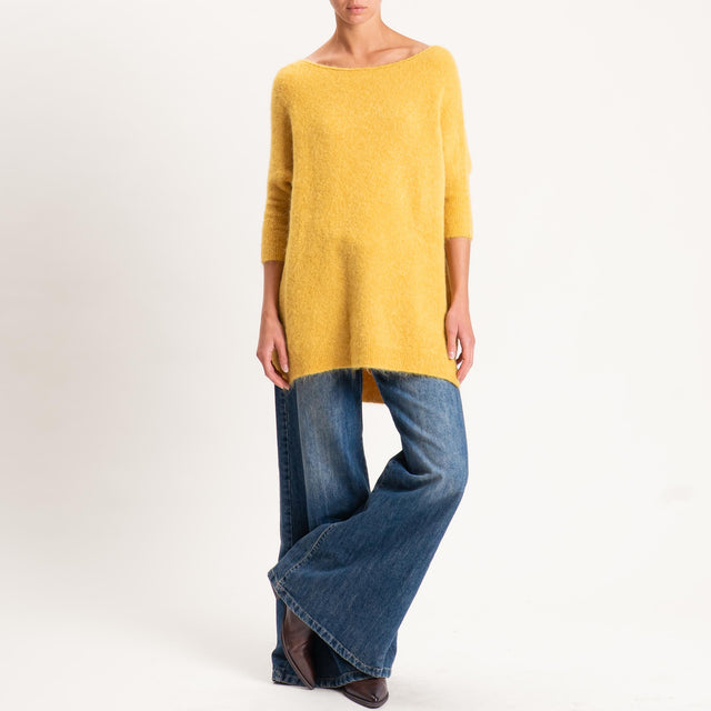 Kontatto-Maglia oversize misto alpaca spacchi late - mostarda