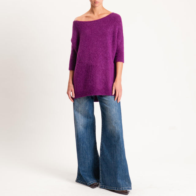 Kontatto-Maglia oversize misto alpaca spacchi late - porpora