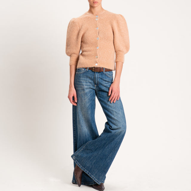 Kontatto-Cardigan misto alpaca manica palloncino - biscotto