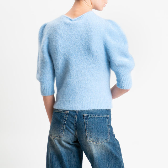 Kontatto-Cardigan misto alpaca manica palloncino - celeste