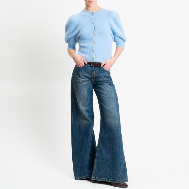 Kontatto-Cardigan misto alpaca manica palloncino - celeste