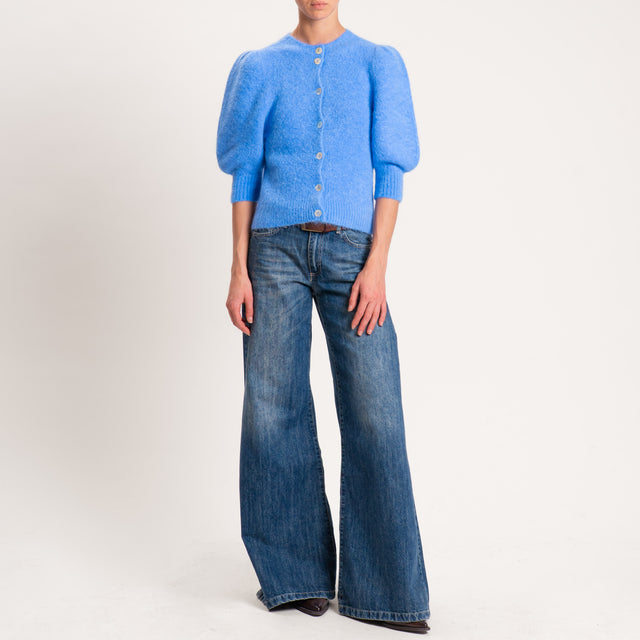 Kontatto-Cardigan misto alpaca manica palloncino - denim