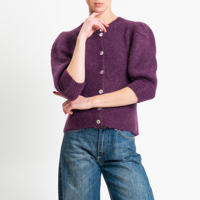 Kontatto-Cardigan misto alpaca manica palloncino - melanzana