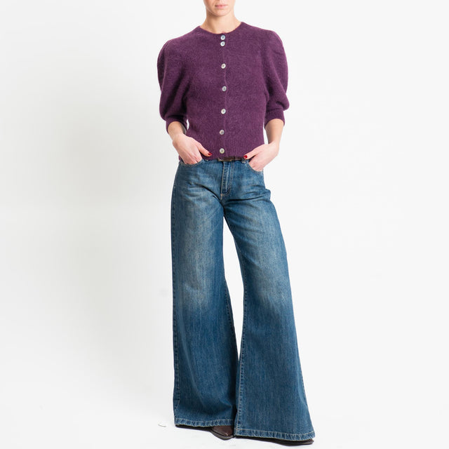 Kontatto-Cardigan misto alpaca manica palloncino - melanzana