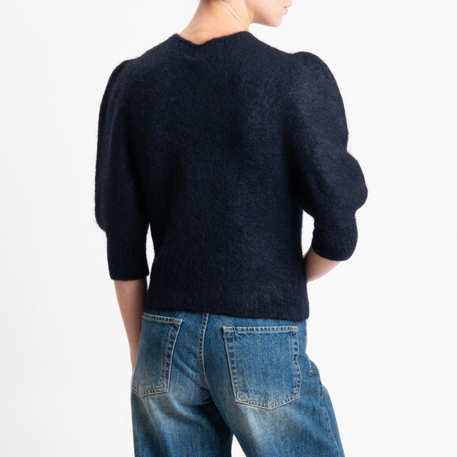 Kontatto-Cardigan misto alpaca manica palloncino - nero