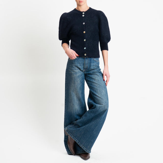 Kontatto-Cardigan misto alpaca manica palloncino - nero