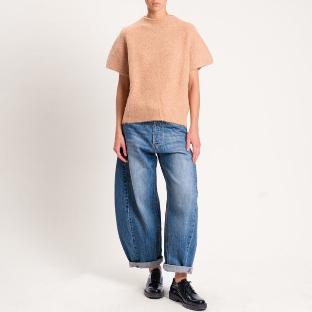 Kontatto-Maglia mezza manica misto alpaca - biscotto