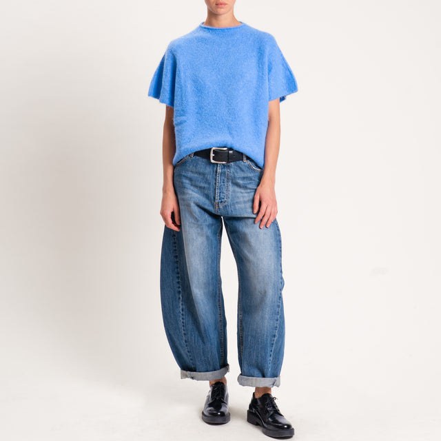 Kontatto-Maglia mezza manica misto alpaca - denim