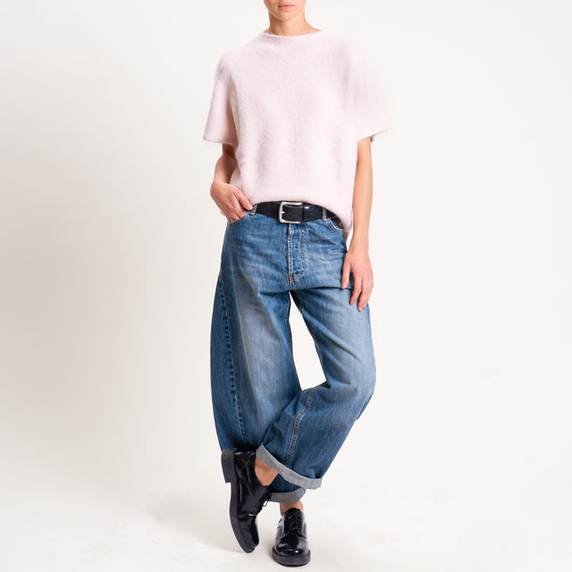 Kontatto-Maglia mezza manica misto alpaca - rosa