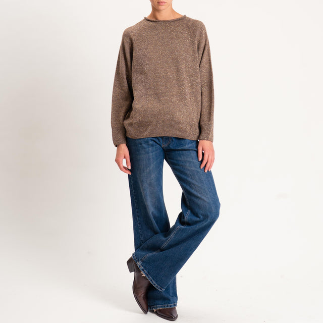 Kontatto-Maglia filo lurex misto alpaca - tortora/oro