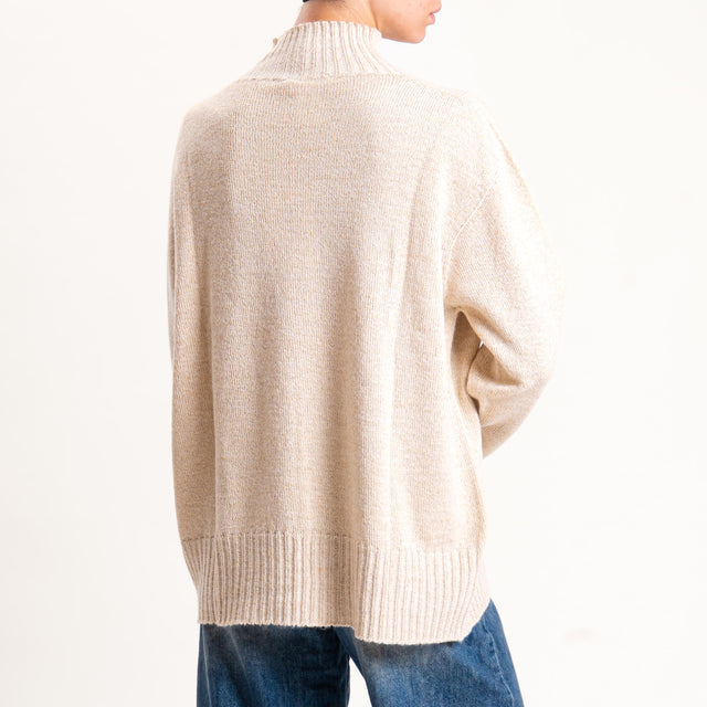 Kontatto-Maglia filo lurex con spacchi su polsi - beige/oro