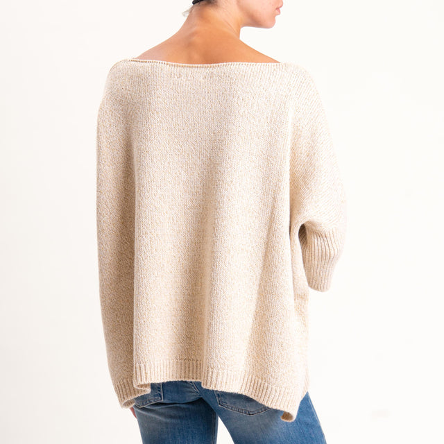 Kontatto-Maglia filo lurex misto alpaca con spilla - beige/oro