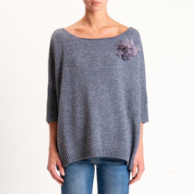 Kontatto-Maglia filo lurex misto alpaca con spilla - grigio medio/argento