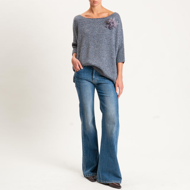 Kontatto-Maglia filo lurex misto alpaca con spilla - grigio medio/argento