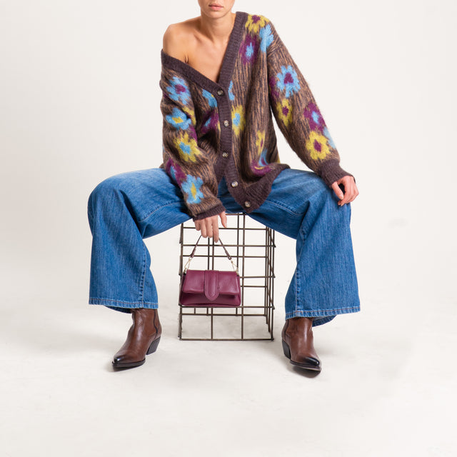 Kontatto-Cardigan mohair fantasia fiori - moro/porpora/denim
