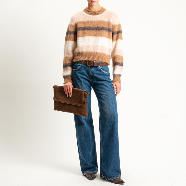 Kontatto-Maglia girocollo righe mohair - biscotto/nude/beige/moro