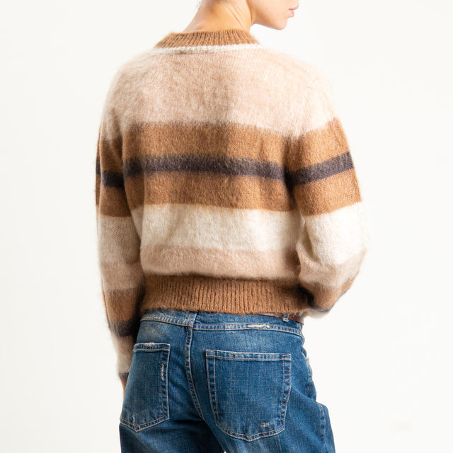 Kontatto-Maglia girocollo righe mohair - biscotto/nude/beige/moro