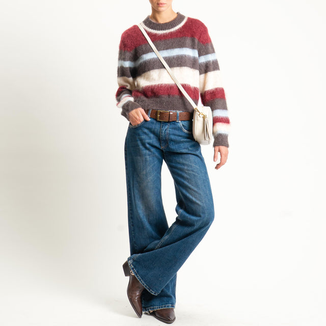 Kontatto-Maglia girocollo righe mohair - moro/bordeaux/beige/ carta da zucchero