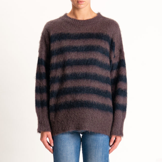 Kontatto-Maglia mohair a righe - moro/nero