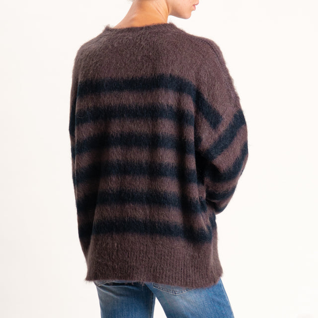 Kontatto-Maglia mohair a righe - moro/nero