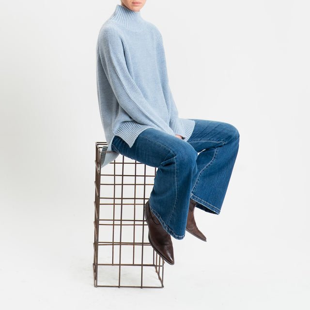 Kontatto-Maglia collo montato spacchi laterali misto alpaca - polvere