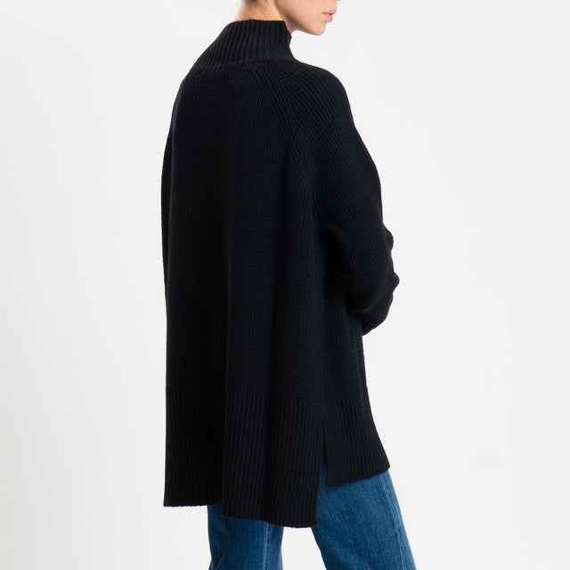 Kontatto-Maglia collo montato spacchi laterali misto alpaca - nero