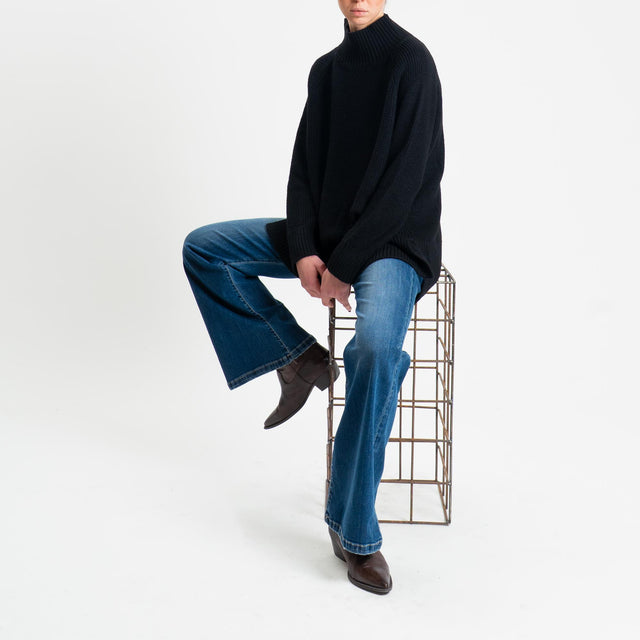 Kontatto-Maglia collo montato spacchi laterali misto alpaca - nero