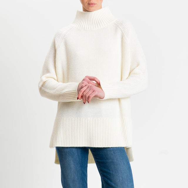 Kontatto-Maglia collo montato spacchi laterali misto alpaca - panna