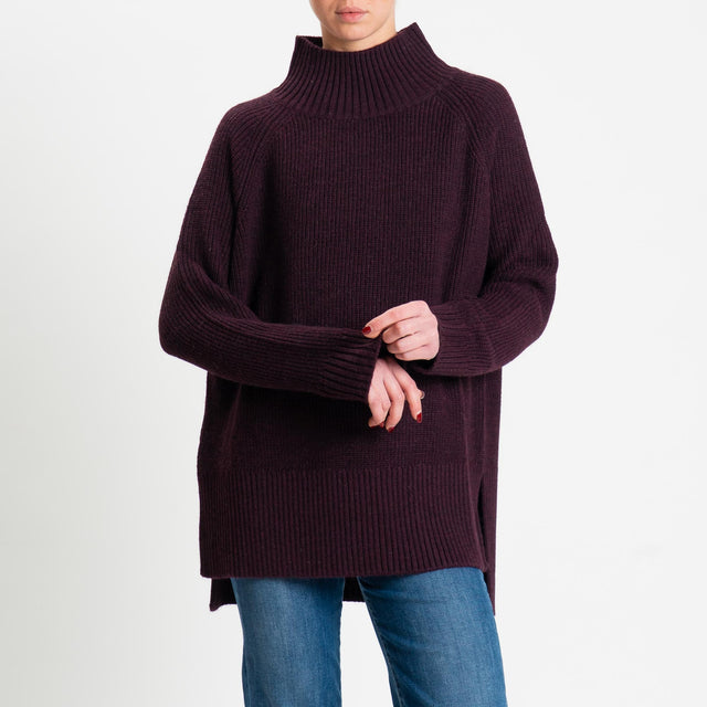 Kontatto-Maglia collo montato spacchi laterali misto alpaca - melanzana