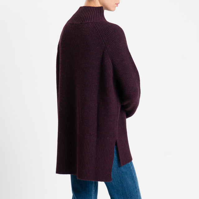 Kontatto-Maglia collo montato spacchi laterali misto alpaca - melanzana