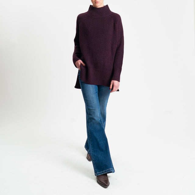 Kontatto-Maglia collo montato spacchi laterali misto alpaca - melanzana