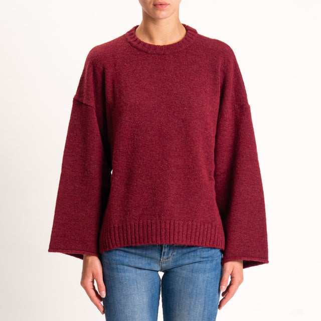 Kontatto-Maglia misto lana spacchi laterali - cherry