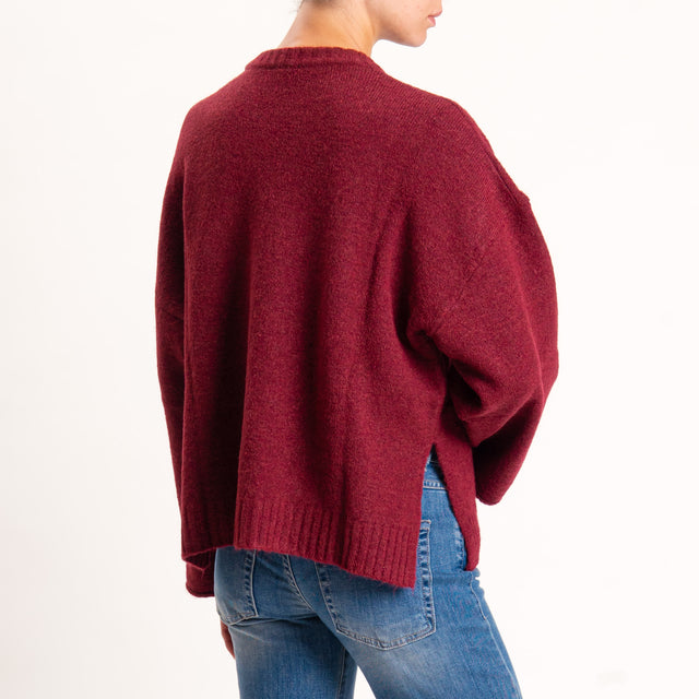 Kontatto-Maglia misto lana spacchi laterali - cherry