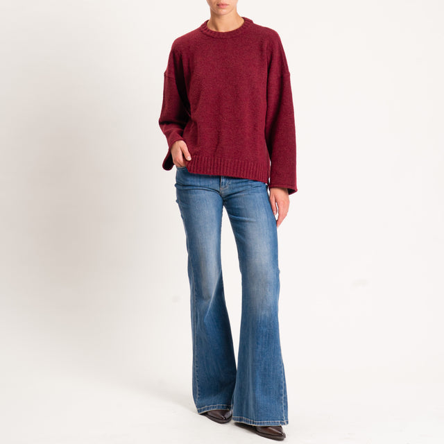 Kontatto-Maglia misto lana spacchi laterali - cherry