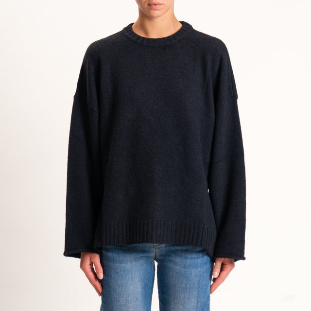 Kontatto-Maglia misto lana spacchi laterali - nero