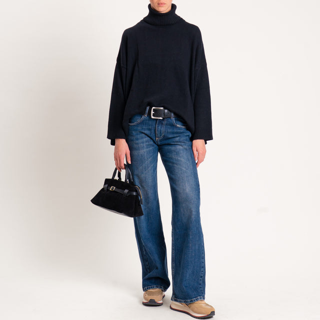 Kontatto-Maglia collo alto misto cashmere - nero