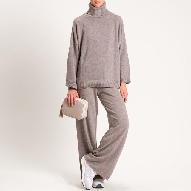 Kontatto-Maglia collo alto misto cashmere - tortora