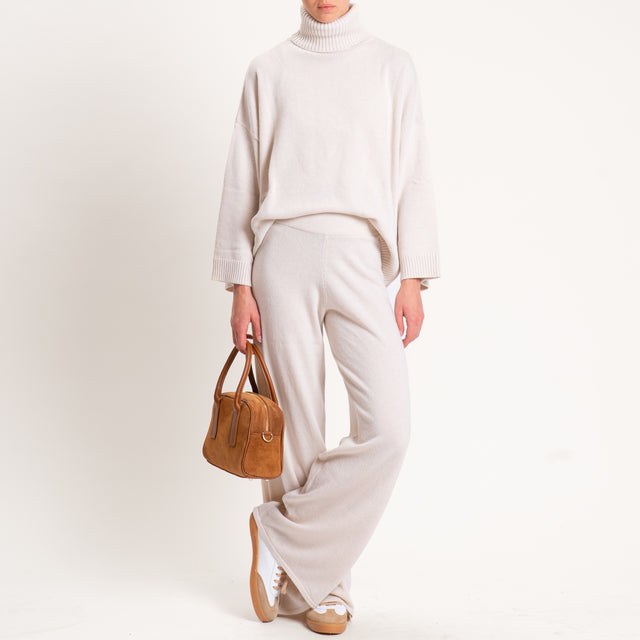 Kontatto-Pantalone in maglia misto cashmere - avorio