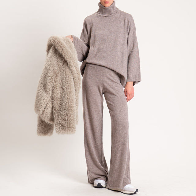 Kontatto-Pantalone in maglia misto cashmere - tortora