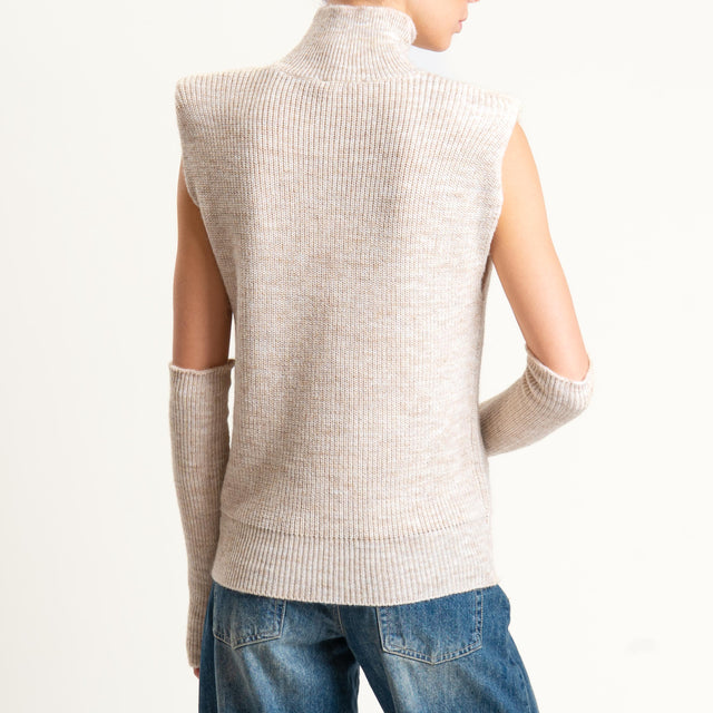 Kontatto-Gilet misto lana con spalline e manicotti - beige