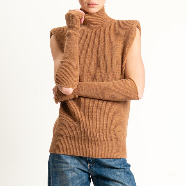 Kontatto-Gilet misto lana con spalline e manicotti - biscotto