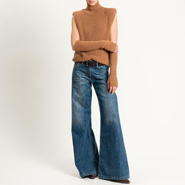 Kontatto-Gilet misto lana con spalline e manicotti - biscotto