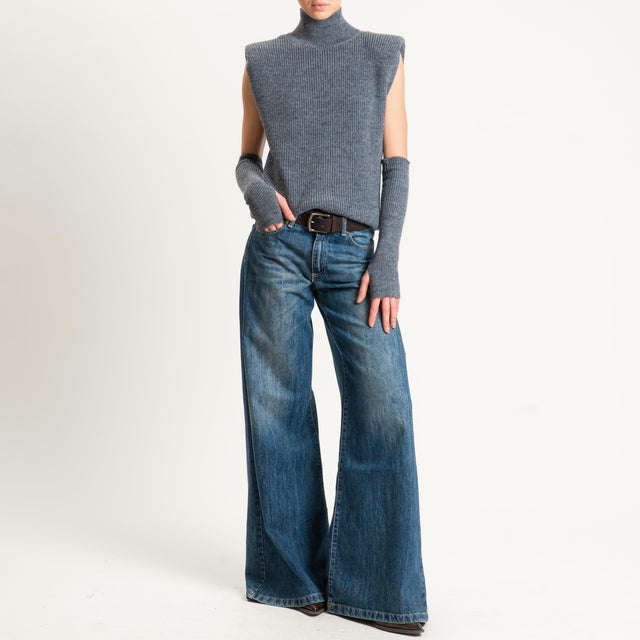 Kontatto-Gilet misto lana con spalline e manicotti - grigio medio