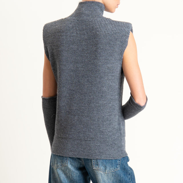 Kontatto-Gilet misto lana con spalline e manicotti - grigio medio