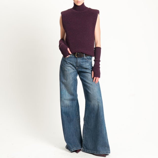 Kontatto-Gilet misto lana con spalline e manicotti - melanzana