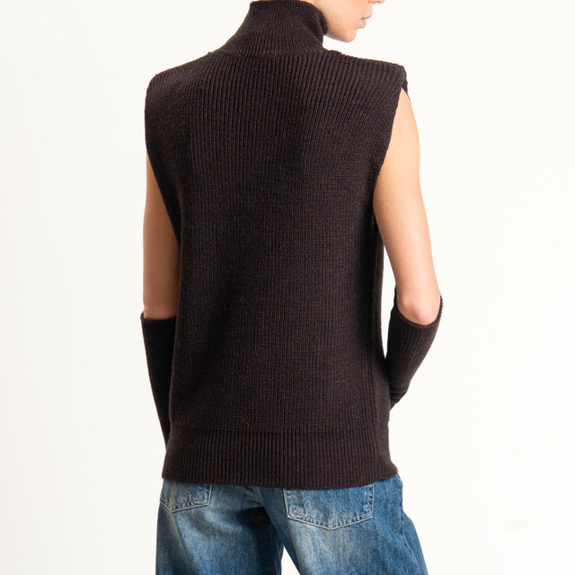 Kontatto-Gilet misto lana con spalline e manicotti - moro