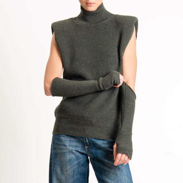 Kontatto-Gilet misto lana con spalline e manicotti - muschio