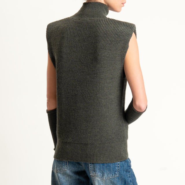 Kontatto-Gilet misto lana con spalline e manicotti - muschio